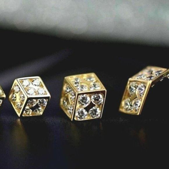 Solid 14K Gold Fancy Post Dice Stud Push Back Earrings X - Large 9.4 x 10.12 mm - Picture 5 of 11
